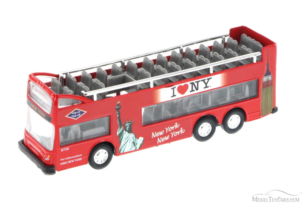 I Love New York 6"  Double Decker Sightseeing Bus Open Top, Red - 2168D-ILNY - Collectible Model Toy Car