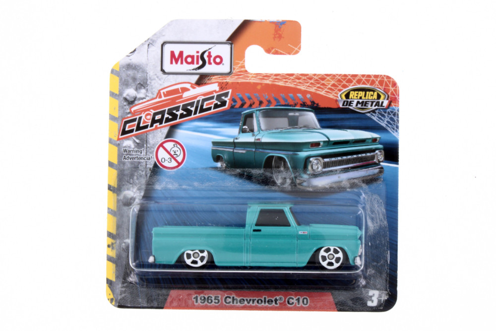 Classics 1965 Chevy C10 Pickup Truck, Aqua Green - Maisto 15079 - 1/64 Scale Diecast Model Toy Car