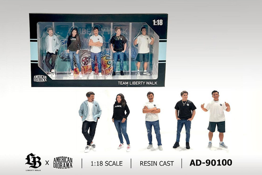 Team Liberty Walk - Set of 5 Resin Figures, Asstd - American Diorama AD-90100 - 1/18 Scale Figurine - Diorama Accessory