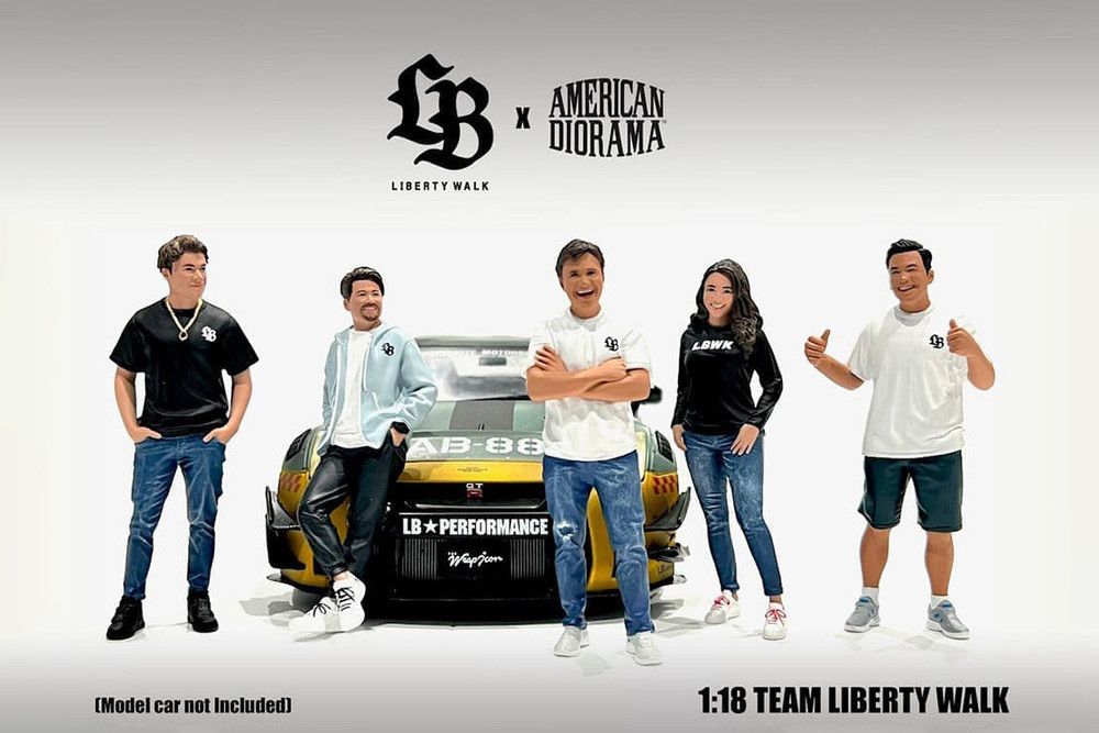 Team Liberty Walk - Set of 5 Resin Figures, Asstd - American Diorama AD-90100 - 1/18 Scale Figurine - Diorama Accessory
