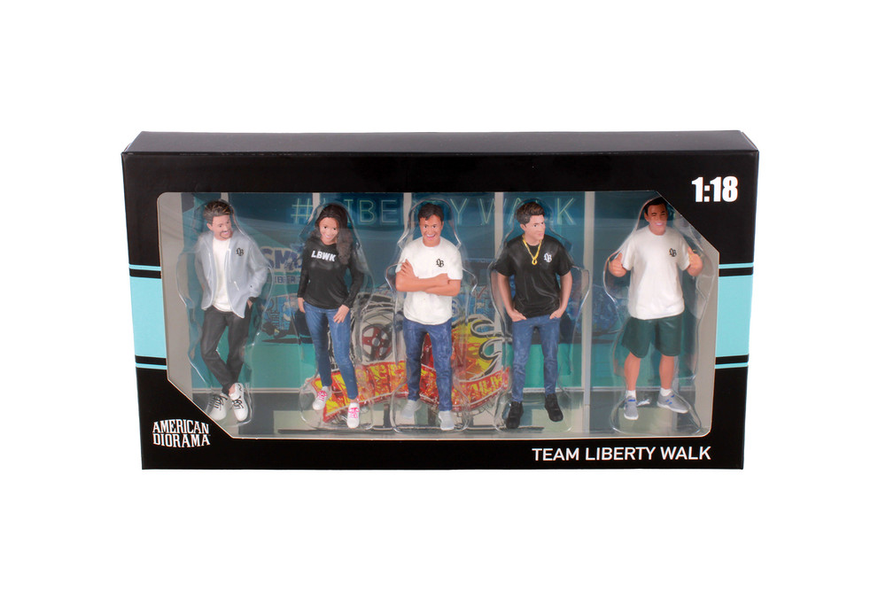 Team Liberty Walk - Set of 5 Resin Figures, Asstd - American Diorama AD-90100 - 1/18 Scale Figurine - Diorama Accessory