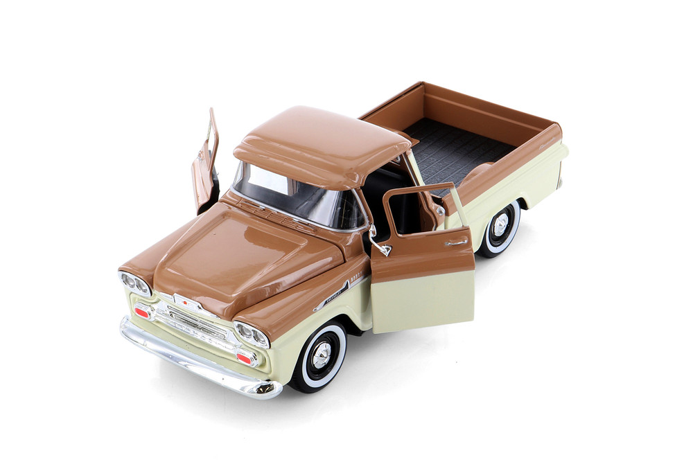 1958 Chevy Apache Fleetside Pickup Truck, Brown/Beige - Showcasts 71311BN - 1/24 Scale Diecast Model Toy Car