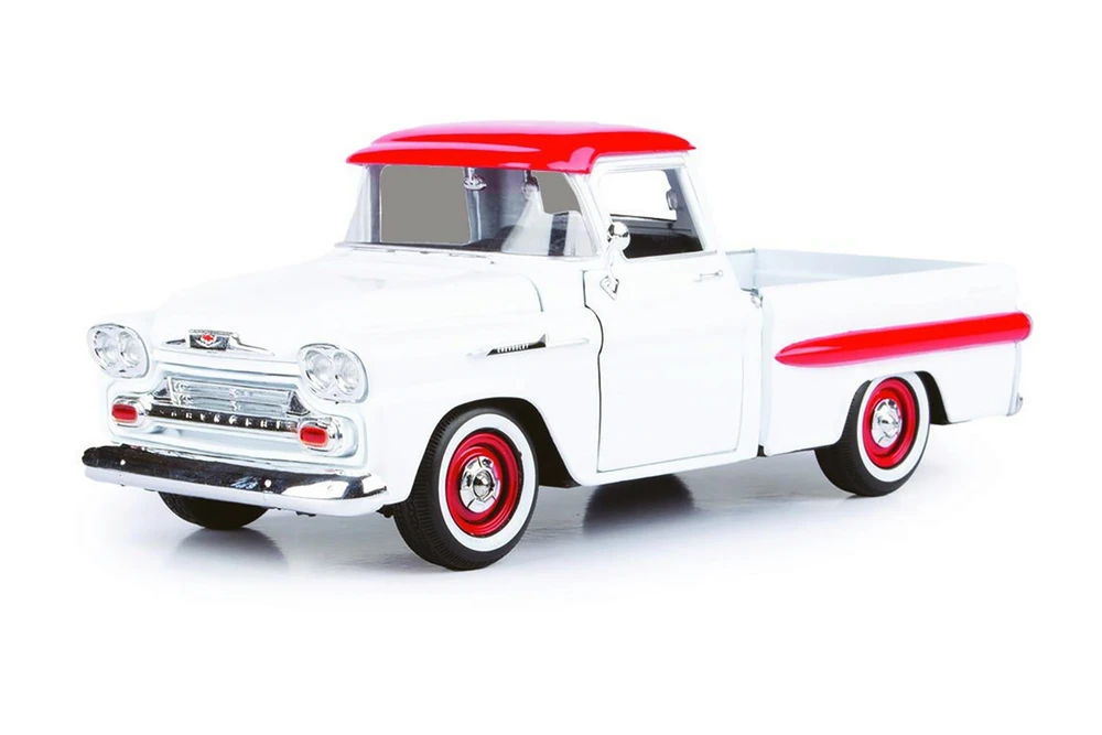 1958 Chevy Apache Fleetside Pickup Truck, White/Red - Showcasts 71311WT - 1/24 Scale Diecast Model Toy Car