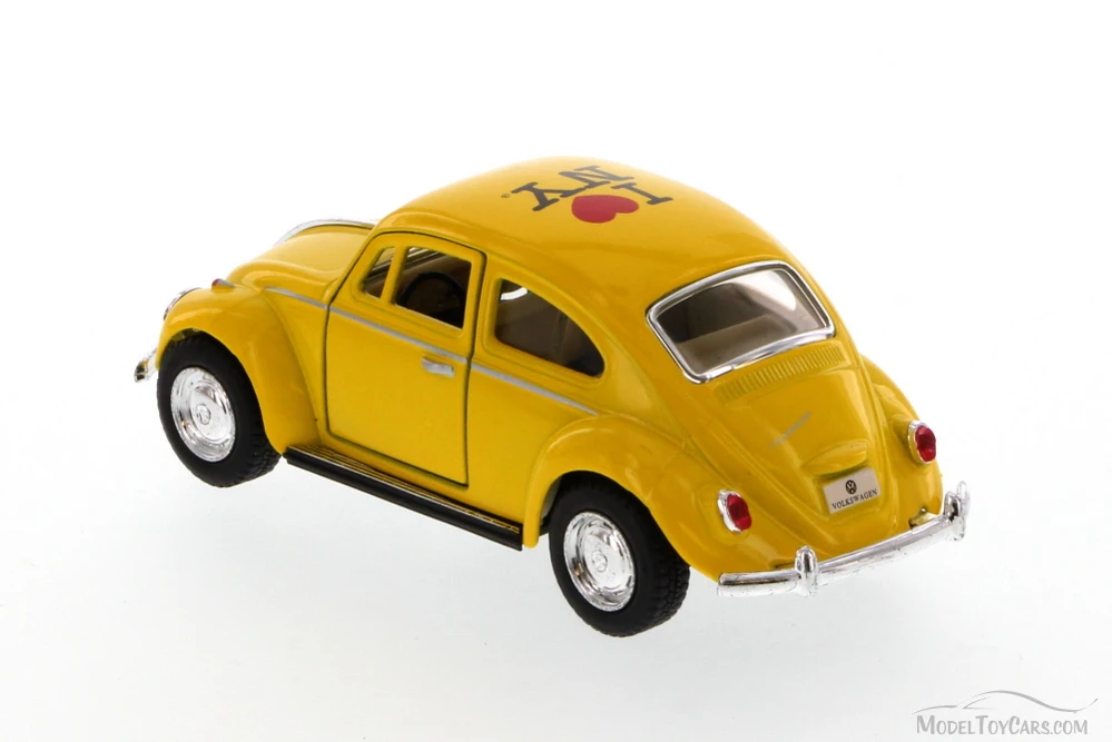 I Love New York 1967 Volkswagen Classic Beetle Hard Top, Yellow - Kinsmart 5057D-ILNY - 1/32 Scale Diecast Model Toy Car