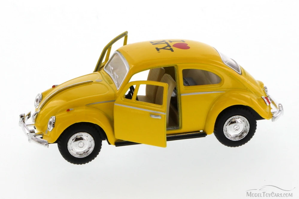 I Love New York 1967 Volkswagen Classic Beetle Hard Top, Yellow - Kinsmart 5057D-ILNY - 1/32 Scale Diecast Model Toy Car