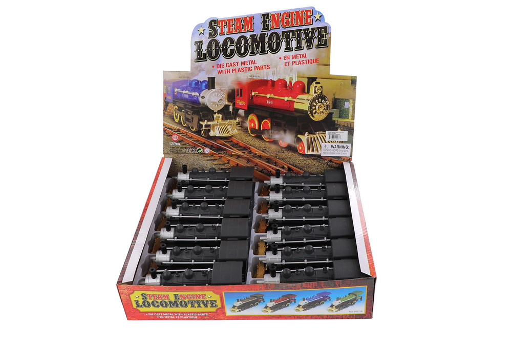 Box of 12 Classic Steam Engine Train, Black - Showcasts 9937BD - 7" Scale Diecast Model Toy Trains