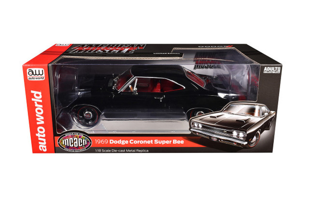 1969 Dodge Coronet Super Bee, Black - Auto World AMM1347 - 1/18 Scale Diecast Model Toy Car