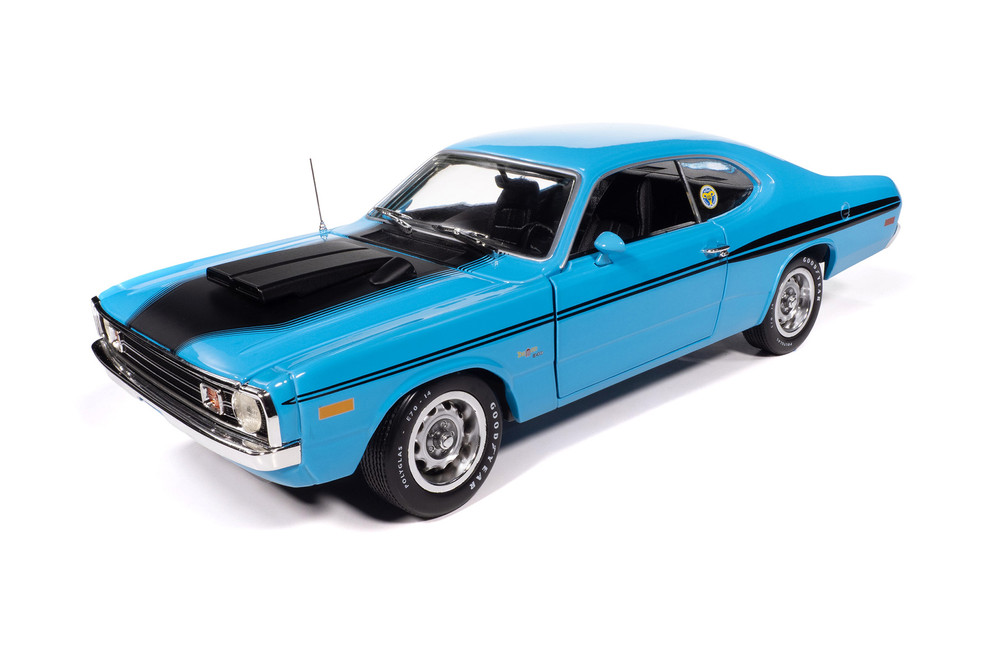 1972 Dodge Demon GSS, Blue w/Black Stripes - Auto World AMM1345 - 1/18 Scale Diecast Model Toy Car