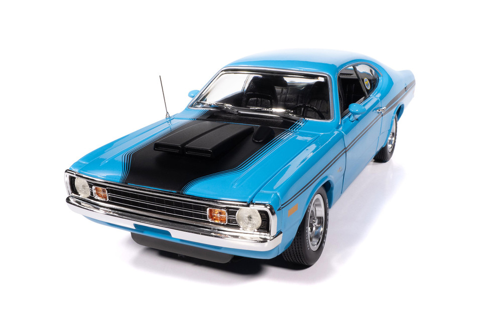 1972 Dodge Demon GSS, Blue w/Black Stripes - Auto World AMM1345 - 1/18 Scale Diecast Model Toy Car