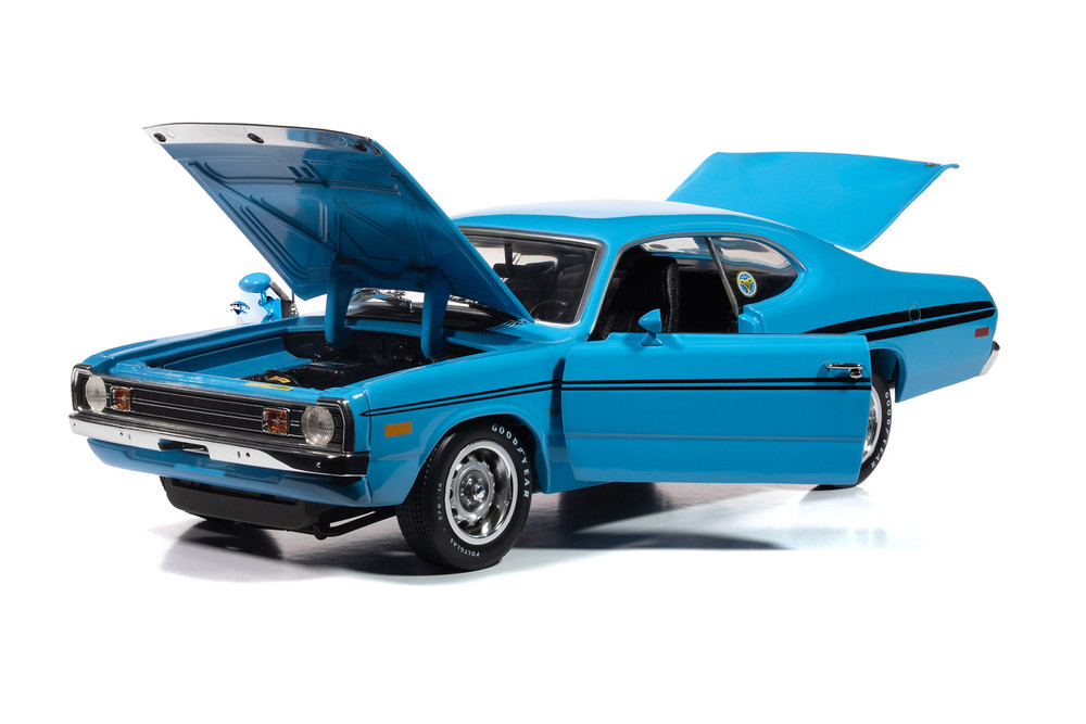 1972 Dodge Demon GSS, Blue w/Black Stripes - Auto World AMM1345 - 1/18 Scale Diecast Model Toy Car