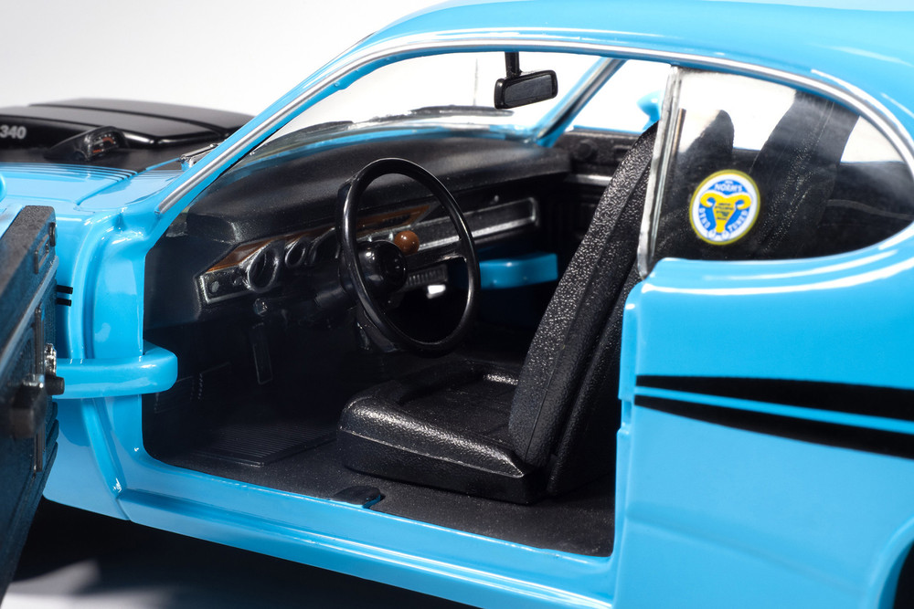 1972 Dodge Demon GSS, Blue w/Black Stripes - Auto World AMM1345 - 1/18 Scale Diecast Model Toy Car