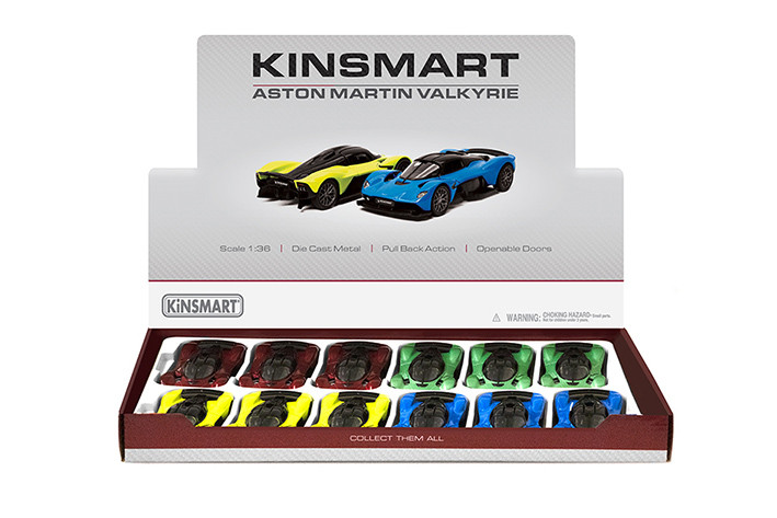 Box of 12 Aston Martin Valkyrie Hardtop, ASSTD - Kinsmart 5470D