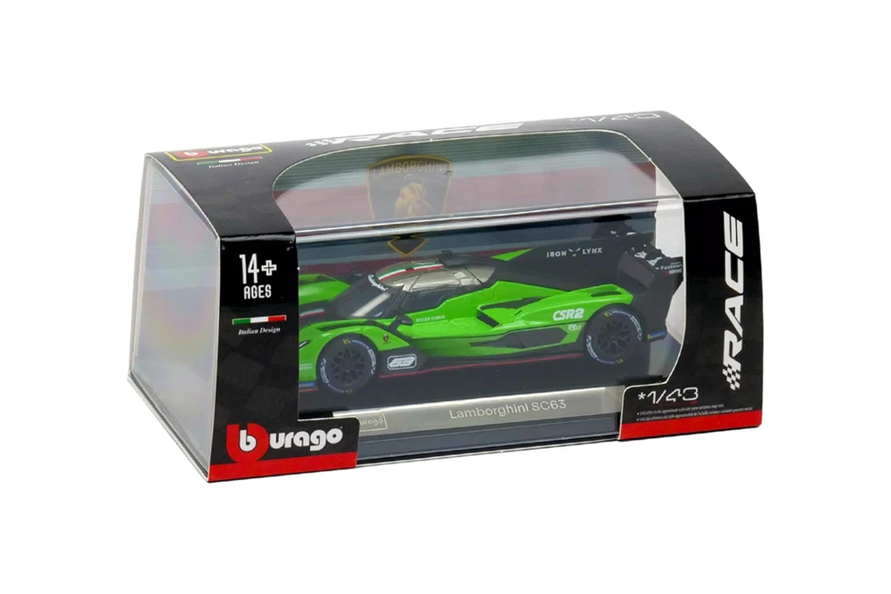 2024 Lamborghini SC63 #63 IMSA SportsCar, Green - Bburago 18-38315 - 1/43 Scale Diecast Model Toy Car