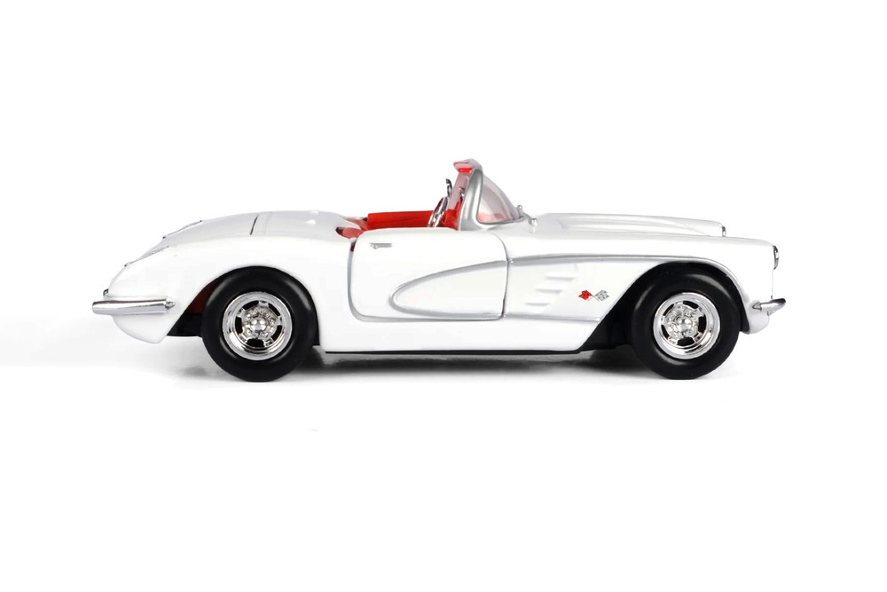 1959 Chevy Corvette Convertible, White w/Red Interior - Showcasts 77216WR - 1/24 Scale Diecast Model Toy Car