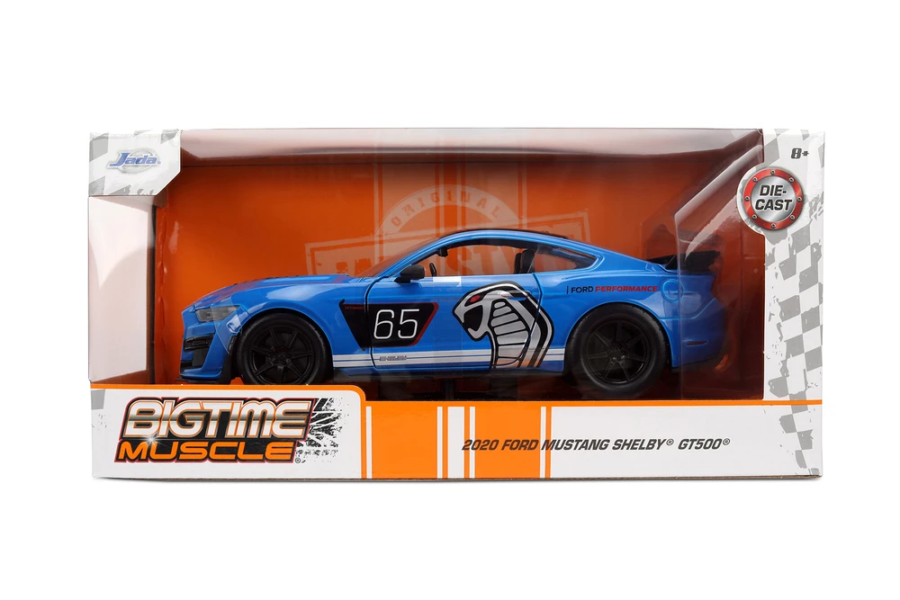 2020 Ford Mustang Shelby GT500 #65 "Ford Performance", Blue w/White Stripes - Jada Toys 36587 - 1/24 Scale Diecast Model Toy Car