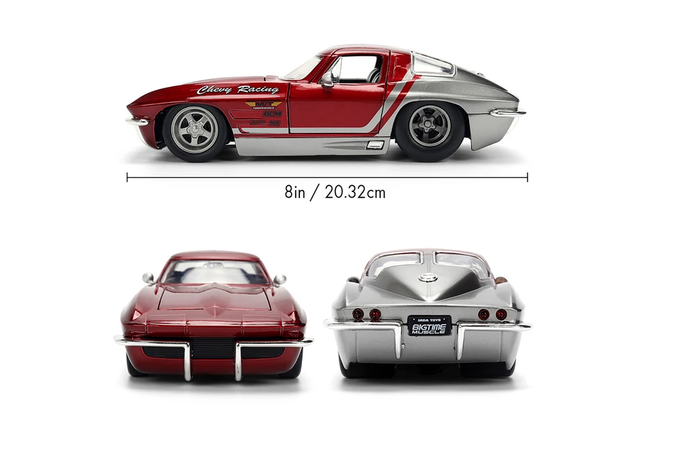 1963 Chevy Corvette Stingray - Chevy Racing, Charcoal Red/Gray - Jada Toys 36459 - 1/24 Scale Diecast Model Toy Car