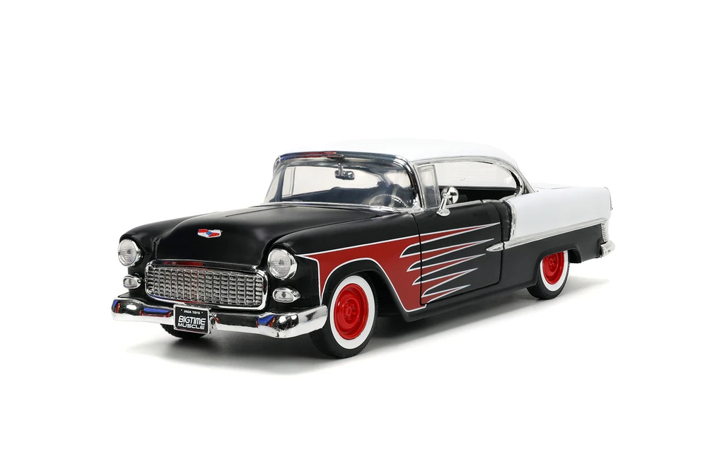 1955 Chevy Bel Air Hardtop, Matte Black/White - Jada Toys 33546 - 1/24 Scale Diecast Model Toy Car