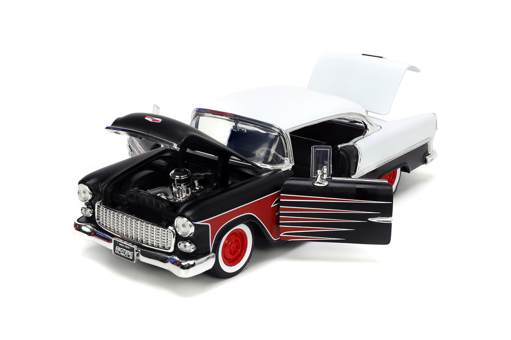 1955 Chevy Bel Air Hardtop, Matte Black/White - Jada Toys 33546