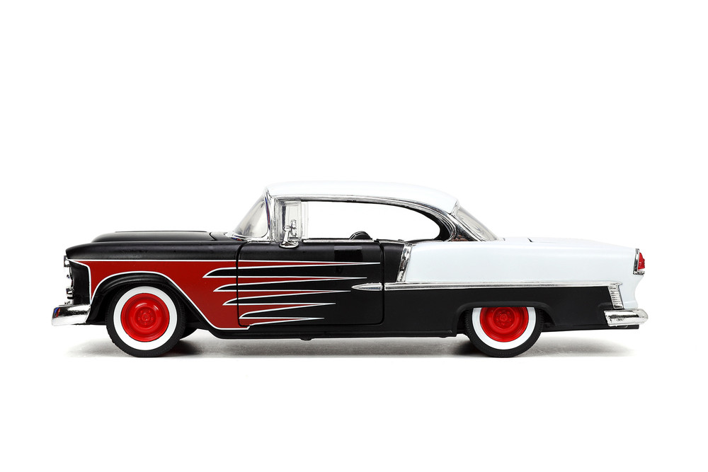 1955 Chevy Bel Air Hardtop, Matte Black/White - Jada Toys 33546 - 1/24 Scale Diecast Model Toy Car
