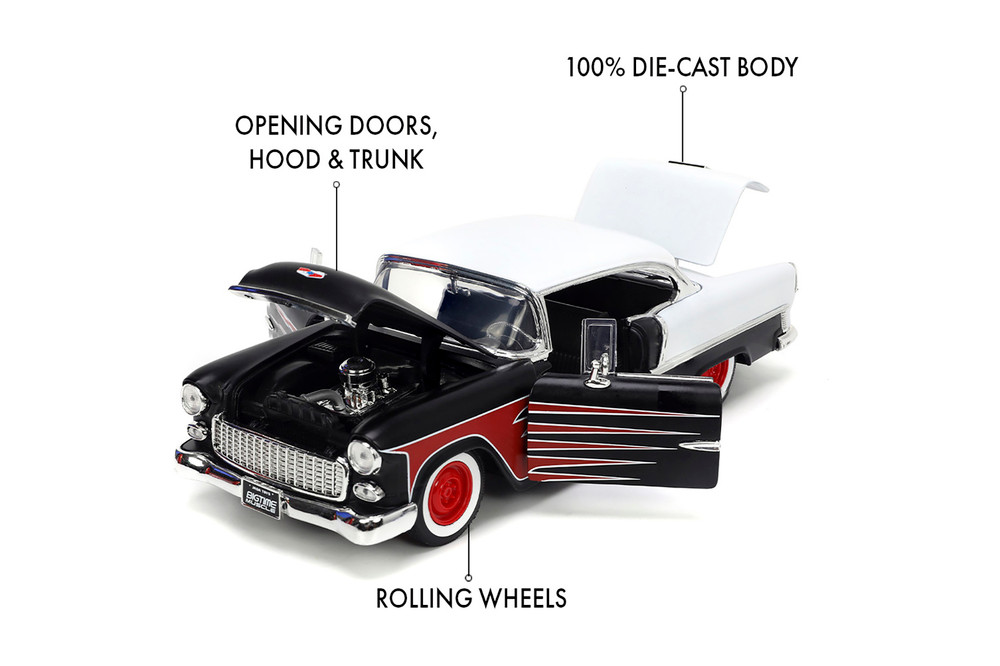 1955 Chevy Bel Air Hardtop, Matte Black/White - Jada Toys 33546
