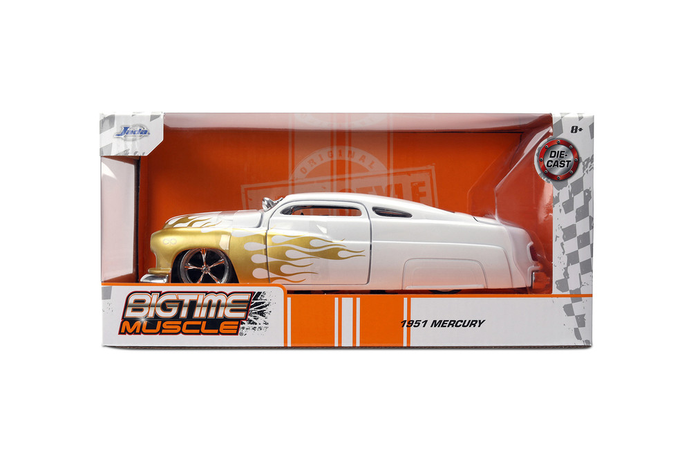 1951 Mercury Coupe, White w/Gold Flames - Jada Toys 36452 - 1/24