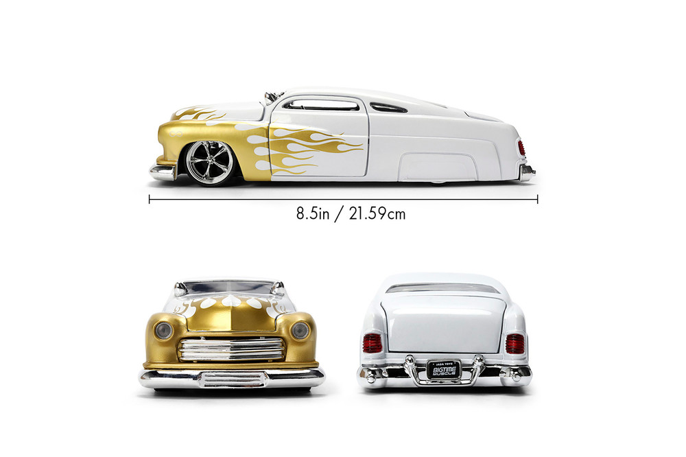 1951 Mercury Coupe, White w/Gold Flames - Jada Toys 36452 - 1/24