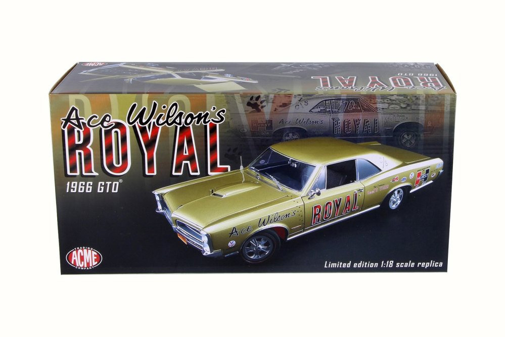 1966 Ace Wilson's Royal Pontiac GTO Tiger Drag Car, Tiger Gold - Acme 1801206 - 1/18 Scale Diecast Model Toy Car