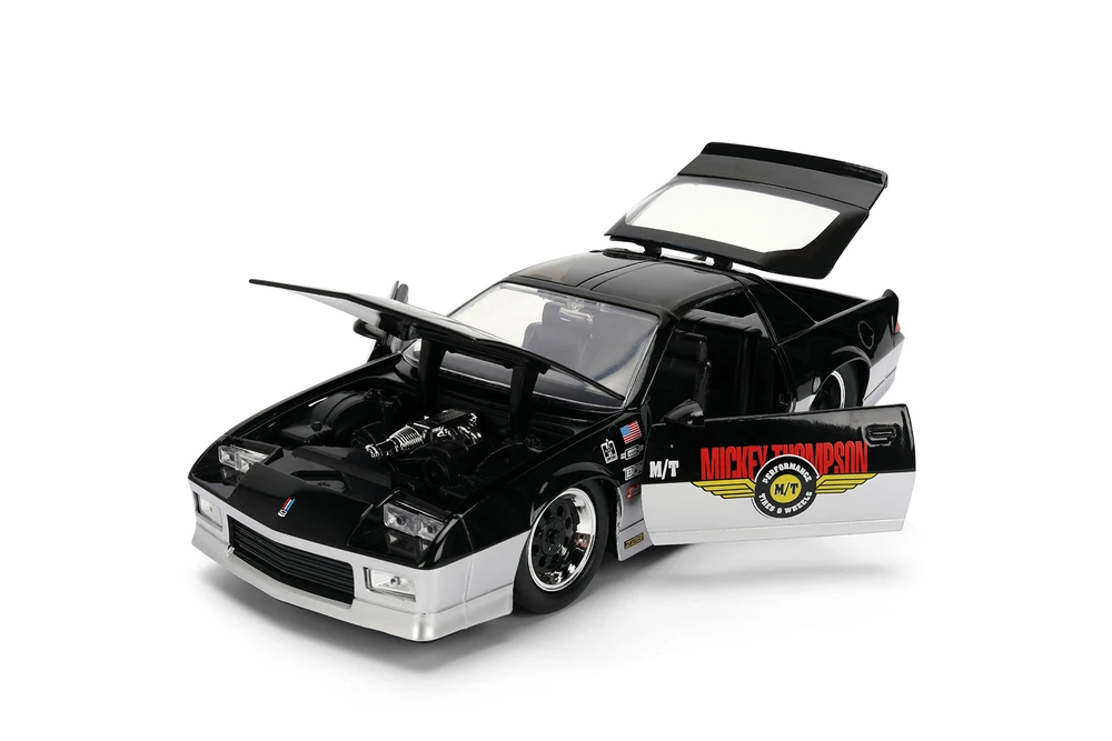 1985 Chevy Camaro Z28 "Mickey Thompson", Black/Silver - Jada Toys 36454 - 1/24 Scale Diecast Model Toy Car
