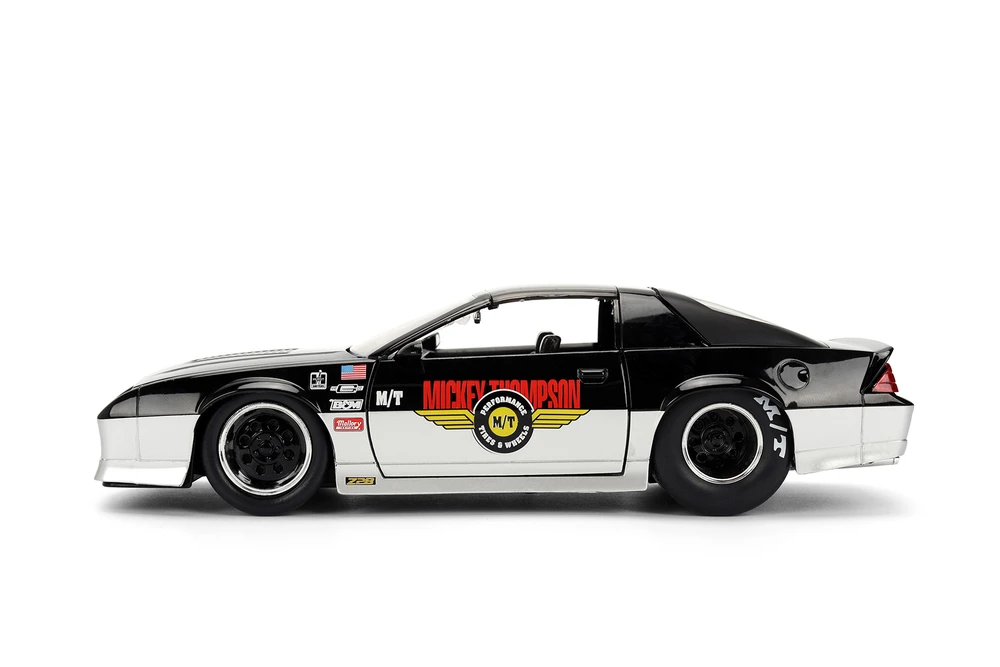 1985 Chevy Camaro Z28 "Mickey Thompson", Black/Silver - Jada Toys 36454 - 1/24 Scale Diecast Model Toy Car