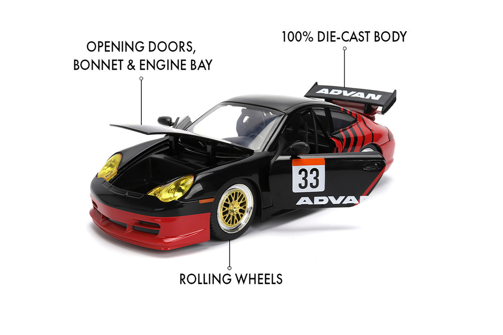 Porsche 911 GT3 RS (996) #33 ADVAN, Black/Red - Jada Toys 36371