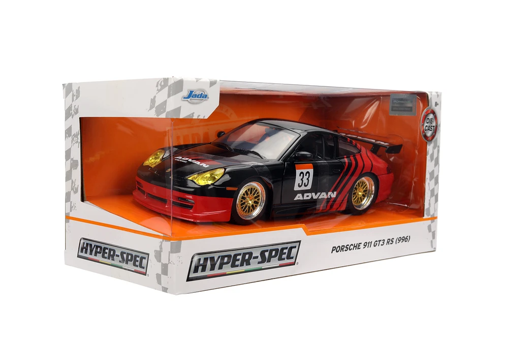 Porsche 911 GT3 RS (996) #33 ADVAN, Black/Red - Jada Toys 36371 - 1/24 Scale Diecast Model Toy Car