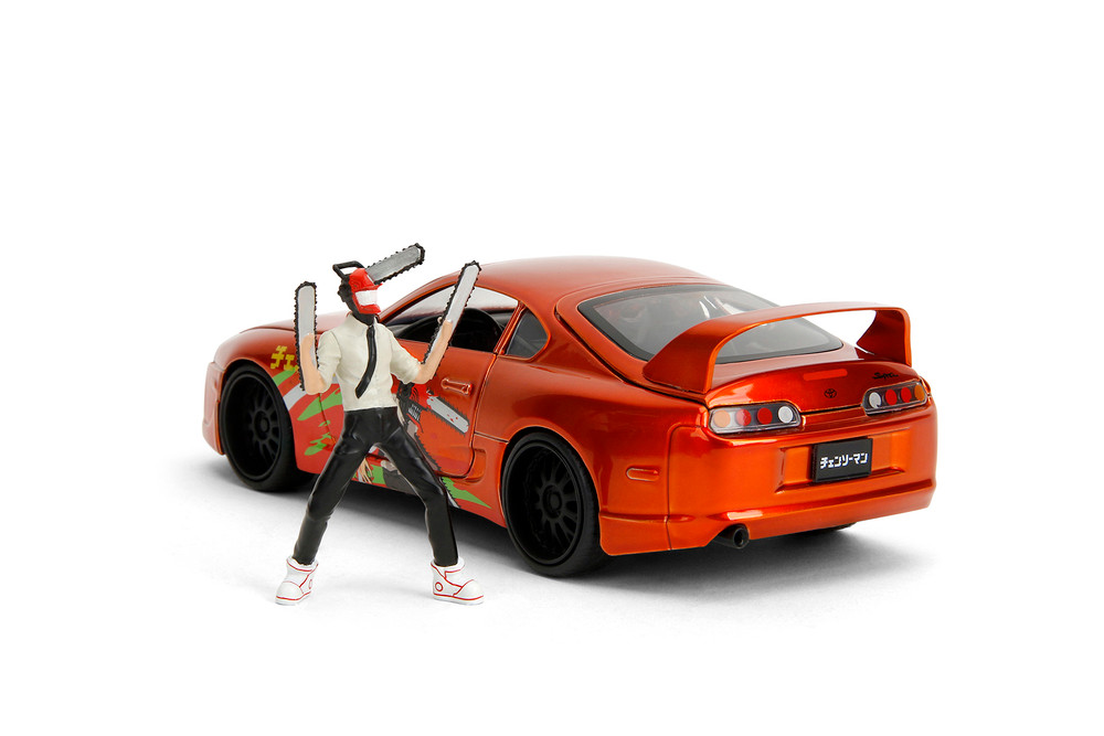2022 Toyota Supra w/Chainsaw Man Diecast Figure, Orange - Jada Toys 35181 - 1/24 Scale Diecast Model Toy Car