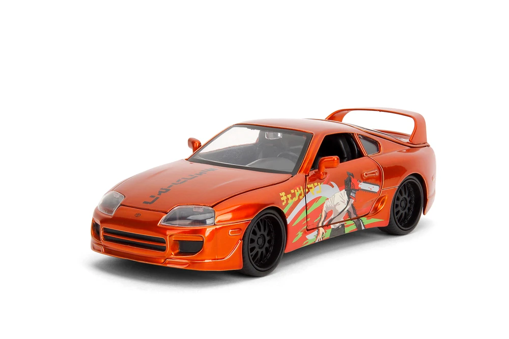 2022 Toyota Supra w/Chainsaw Man Diecast Figure, Orange - Jada Toys 35181 - 1/24 Scale Diecast Model Toy Car