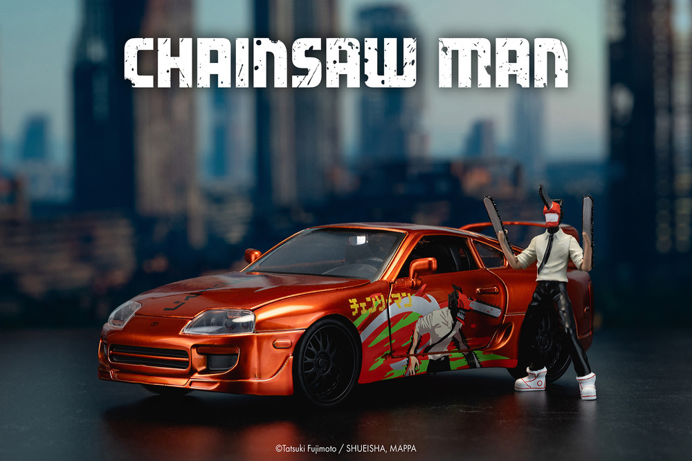 2022 Toyota Supra w/Chainsaw Man Diecast Figure, Orange - Jada