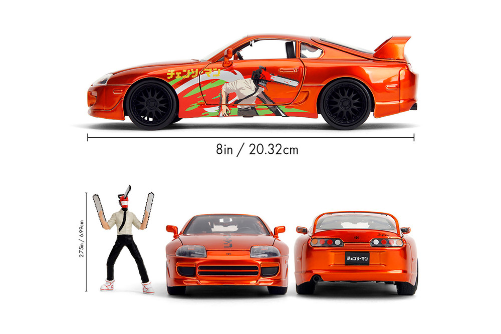 2022 Toyota Supra w/Chainsaw Man Diecast Figure, Orange - Jada