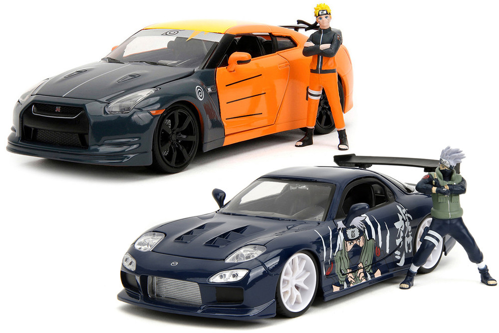 Naruto 2-Pack Nissan GT-R & Mazda RX-7, Orange/Blue - Jada Toys