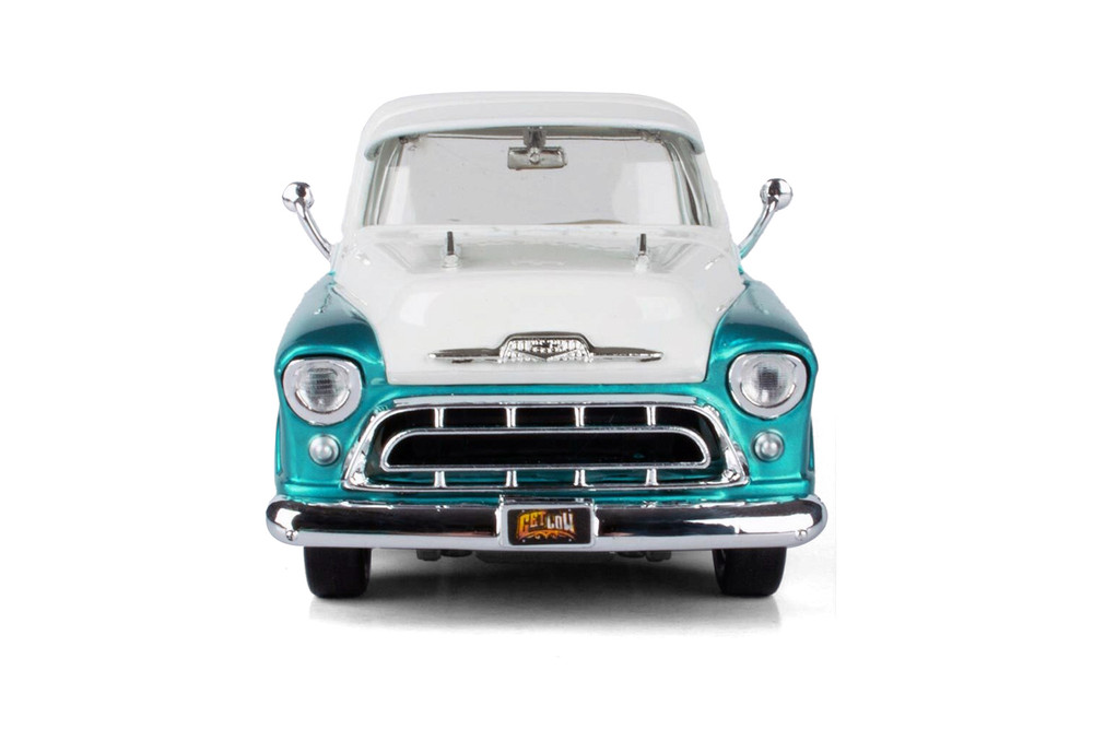 1957 Chevy 3100 Stepside Pickup Truck, Turquoise /White - Motor Max 79032WL - 1/24 Scale Diecast Model Toy Car