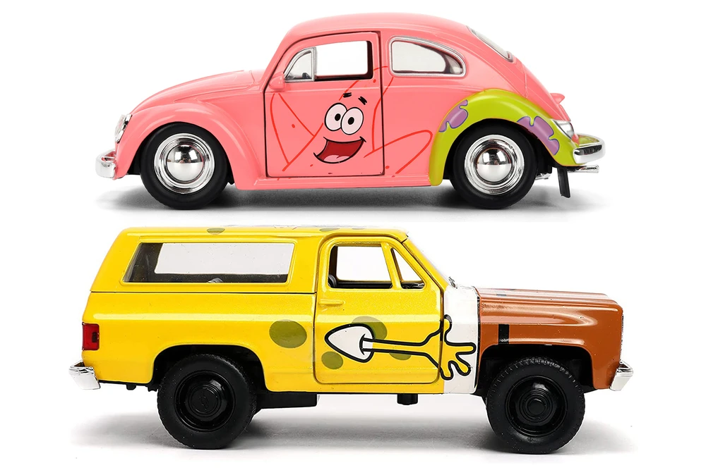 Spongebob 2-Pack Chevy Blazer/Patrick Star VW Beetle w/Spongebob Figure - Jada Toys 35479-31798 - 1/32 Scale Diecast Model Toy Cars