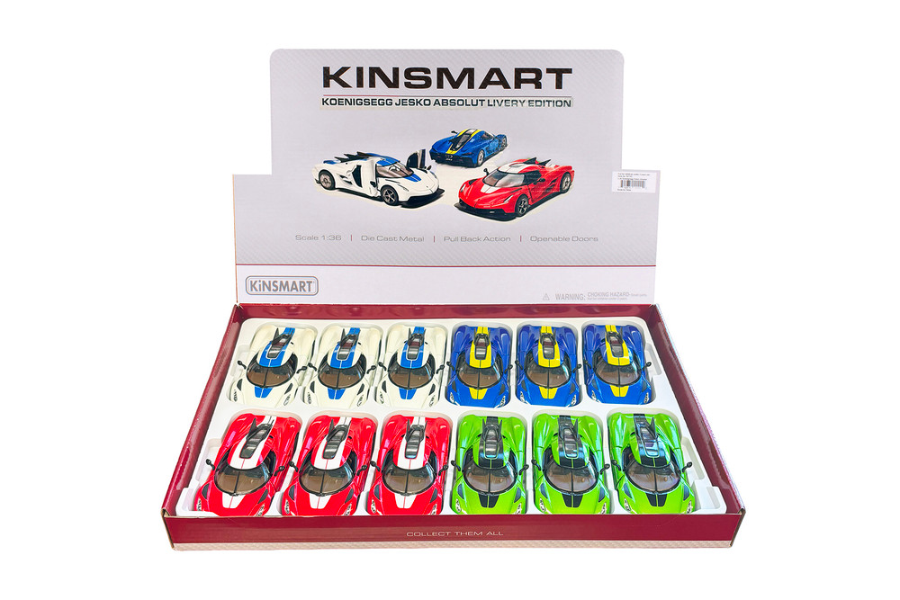 Box of 12 Koenigsegg Jesko Absolut Livery Edition, ASSTD - Kinsmart 5473DF - 1/36 Scale Diecast Model Toy Cars