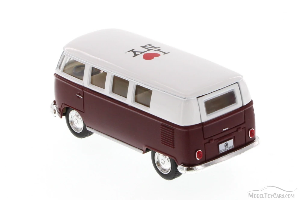 I Love New York 1962 Volkswagen Classic Bus, Burgundy - Kinsmart 5060D-ILNY - 1/32 Scale Diecast Model Toy Car
