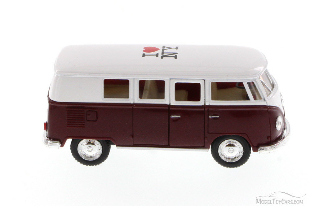I Love New York 1962 Volkswagen Classic Bus, Burgundy - Kinsmart 5060D-ILNY - 1/32 Scale Diecast Model Toy Car