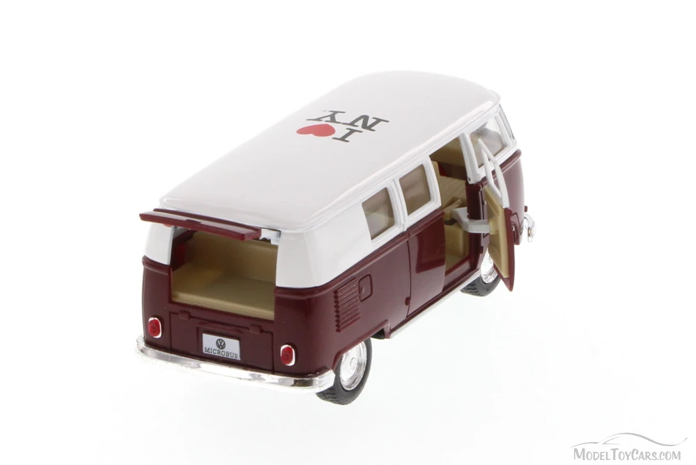 I Love New York 1962 Volkswagen Classic Bus, Burgundy - Kinsmart 5060D-ILNY - 1/32 Scale Diecast Model Toy Car