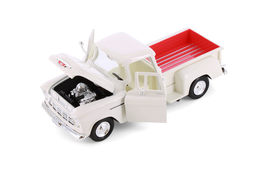 1955 Chevy 3100 Stepside Pickup Truck, White - Showcasts 77236D