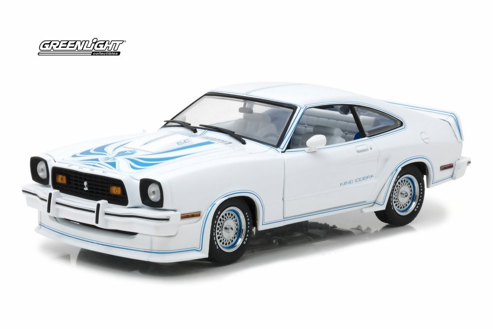 1978 Ford Mustang II King Cobra, White w/ Blue - Greenlight 13508