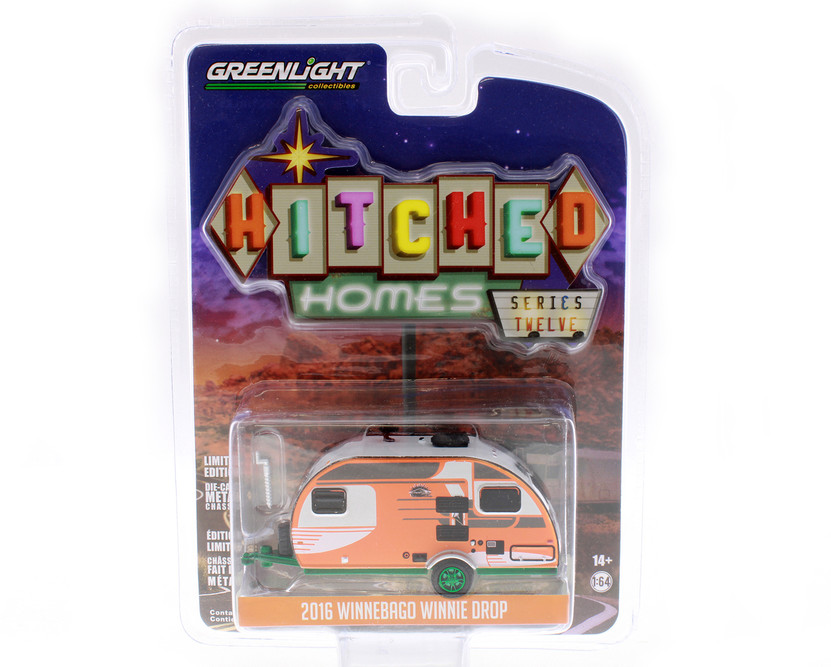 GREEN MACHINE 2016 Winnebago Winnie Drop Travel Trailer, Orange - Greenlight 34120D/48 - 1/64 scale Diecast Car