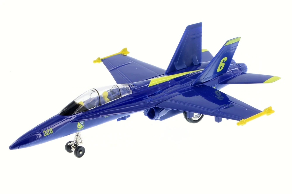 Box of 6 X-Force Commander US Navy F-18 Hornet Blue Angels, Blue/Yellow - Showcasts 51301 - 9" Scale Diecast Model Toy Jets
