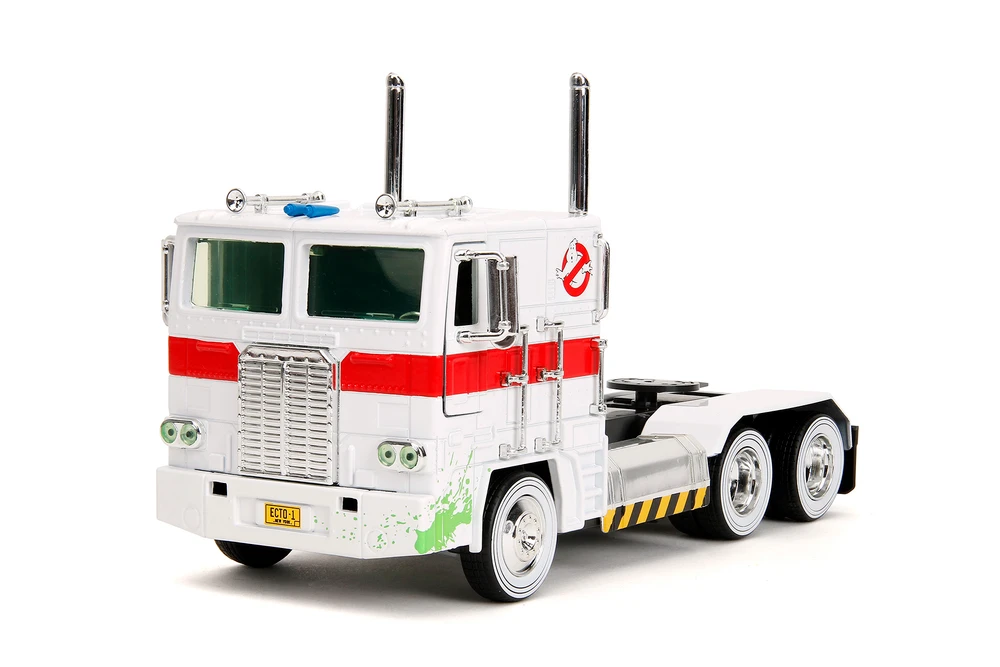 Optimus Prime Truck Ghostbuster Ecto-1 Crossover, Transformers - Jada Toys 35572 - 1/24 Scale Diecast Model Toy Car