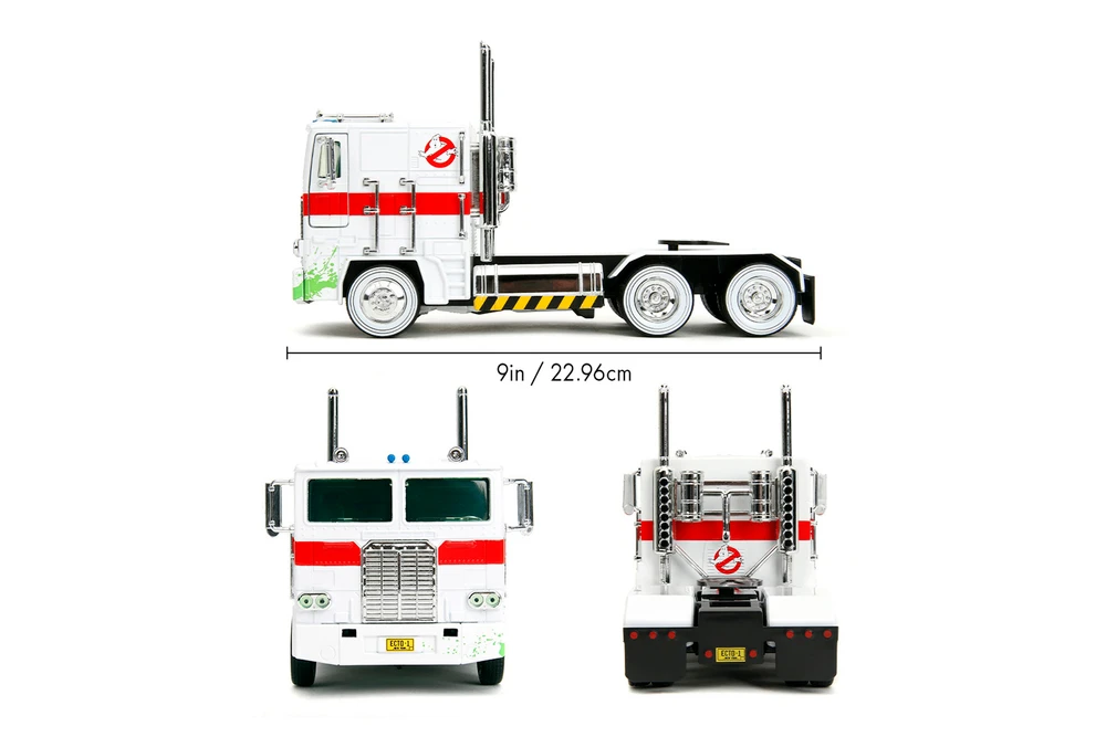 Optimus Prime Truck Ghostbuster Ecto-1 Crossover, Transformers - Jada Toys 35572 - 1/24 Scale Diecast Model Toy Car