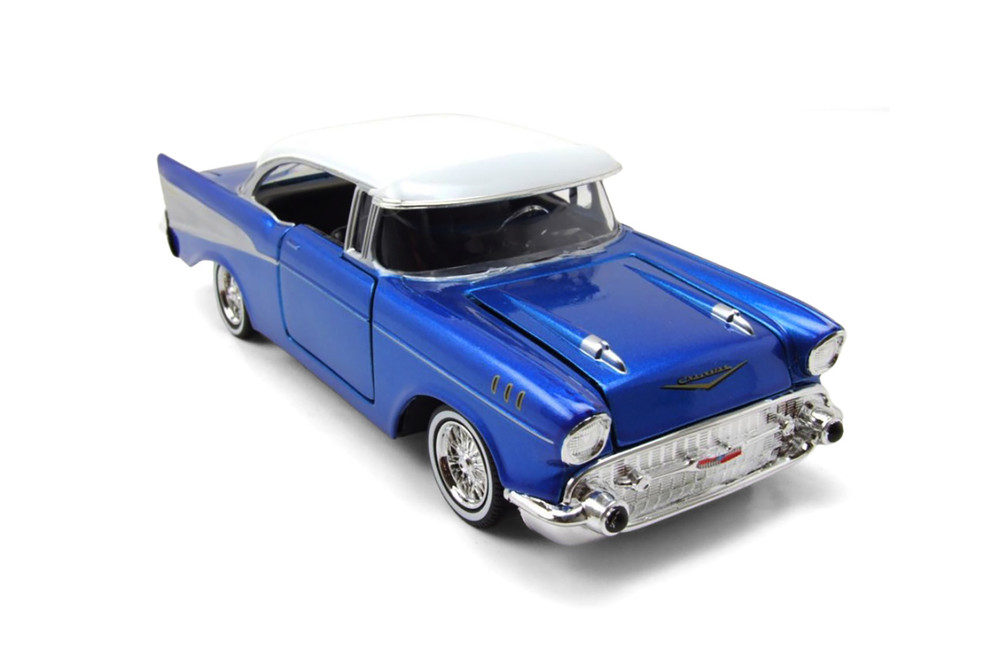 1957 Chevy Bel Air Lowrider, Blue/White - Motor Max 79030 - 1/24 Scale Diecast Model Toy Car