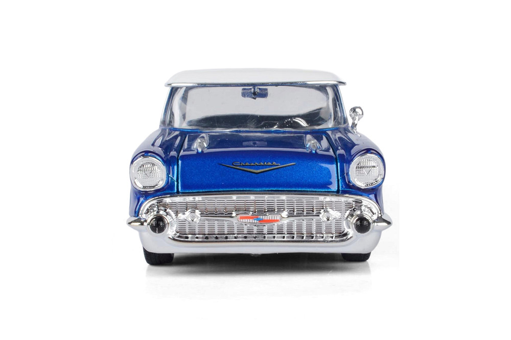 1957 Chevy Bel Air Lowrider, Blue/White - Motor Max 79030 - 1/24 Scale Diecast Model Toy Car